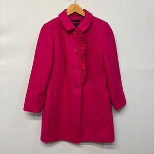 Talbots Women Wool Blend Trench Coat Size 12P 12 Petite Pink Woven Italy C035 -1